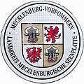 Zulassungsplakette des Landkreises Mecklenburgische Seenplatte mit dem mecklenburg-vor­pommerschen Lan­deswappen bis 2014