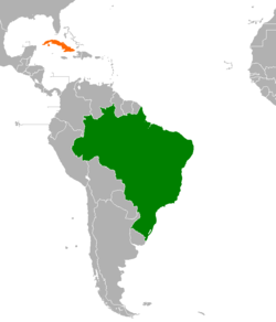 Map indicating locations of Brazil and Cuba