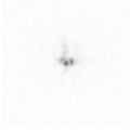 Slow motion movie of the image seen at a telescope when looking at a star at high magnification (negative images). The telescope used had a diameter of about 7r0 (see definition of r0 below, and example simulated image through a 7r0 telescope). The star breaks up into multiple blobs (speckles) -- entirely an atmospheric effect. Some telescope vibration is also noticeable.