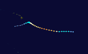 Map plotting the track and intensity of Hurricane Hilda according to the Saffir–Simpson scale