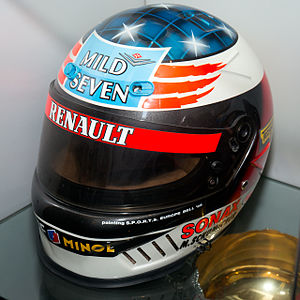 Bell helmet for the 1995 season (Benetton); Schumacher kept using this white-coloured helmet after moving to Ferrari in 1996 until he switched its colour to red at the Monaco Grand Prix.