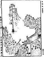 An illustration of a fireworks display from a 1628–1643 edition of Jin Ping Mei from the Ming era.[25]