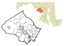 Location of Kensington in Montgomery County and Maryland