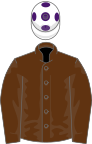Brown, white cap, purple spots