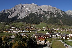 Panorama of Ramsau with Dachstein range in the background
