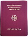 Front cover of a machine-readable, non-biometric German EU passport issued from the early-2000s until November 2005