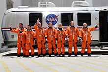 Photo STS-124 in front of NASA Astrovan before liftoff at Kennedy Space Center.
