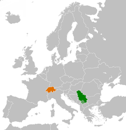 Map indicating locations of Serbia and Switzerland