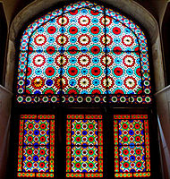 Stained glass in Dowlat Abad Garden at Yazd, Iran