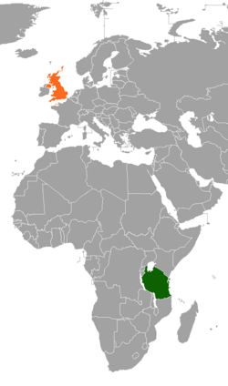 Map indicating locations of Tanzania and United Kingdom