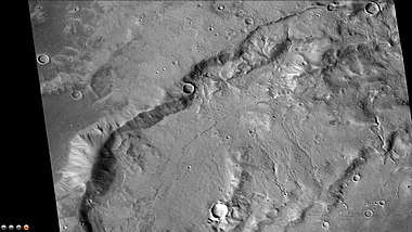 Small channels in Focus Crater, as seen by CTX camera (on Mars Reconnaissance Orbiter). Note this is an enlargement of the previous CTX image of Focas Crater.