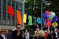 A clothes line as part of the art project Washing Lines in the Colors of the Rainbow