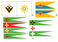 Flags and banners of the Black Sea Cossacks: 1) military banner of 1788; 2) banner of 1803, given by Alexander I; 3) kurin badges of 1788, donated by Catherine II)