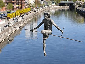 Man Crossing the River in Bydgoszcz