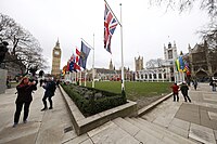 The Commonwealth Flag, as well as the flags of Commonwealth members, flying in Parliament Square on Commonwealth Day 2017