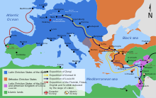 map showing the route the Second Crusade took