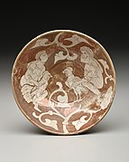 Fatimid Luster Plate with Cock Fight. Cairo, 11th-12th century