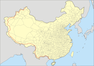 Map of China depicting G219, a red line along its NW, W, and SW borders
