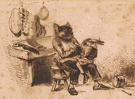 A Bulldog Butcher with a Rabbit on his Knee (undated), pen & ink, 9.9 x 11.7 cm., Morgan Library & Museum