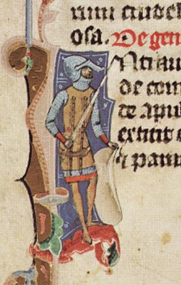 Chronicon Pictum, Hungary, Count Deodatus, knight, sword, helmet, shield, medieval, chronicle, book, illumination, illustration, history