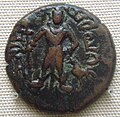 Kumāra Karttikeya with vel and rooster, coin of the Yaudheyas
