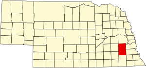 Map of Nebraska highlighting Lancaster County