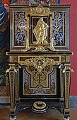 Louis XIV style cabinet on stand; by André Charles Boulle; c. 1690–1710; oak frame, resinous wood and walnut, ebony veneer, tortoiseshell, brass and pewter marquetry, and ormolu