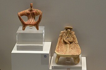 Enthroned bird goddesses from Palea Epidavros and Berbati, 1350-1300 BCE