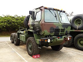 A Republic of China (Taiwan) army BAE Systems-produced M1088 FMTV tractor truck in the car park of Hukou Camp