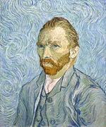 A portrait of Vincent van Gogh from the left, with an extreme intense, intent look, and a red beard.