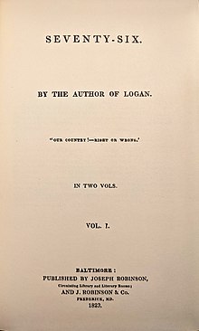 Black text on yellowed paper giving the title, author, and publication information for Seventy-Six