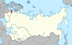 Location of Latvia (red) within the Soviet Union (cream)