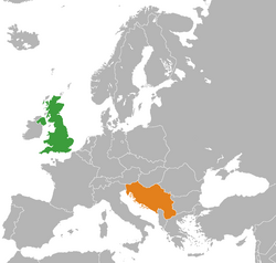 Map indicating locations of United Kingdom and Yugoslavia