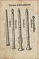 Cornett, shawms from Martin Agricola's book "Musica instrumentalis deudsch", published 1529. From left: straight cornett, three-hole pipe, bombard, shawm.