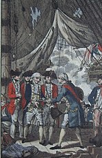 A 1785 engraving of de Grasse surrendering to Rodney.