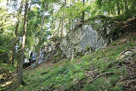 Bild 9: Steilabfall des Burgfelsens an der westlichen Seite des Burgplatzes