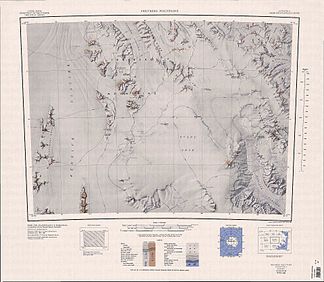 Karte der Freyberg Mountains von 1967, am unteren Kartenrand im Westen das Nordende der Mesa Range