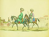 Phanariot Boyars on horseback and a carriage of first rank Boyars