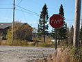 A stop sign, written in Cree