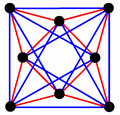 3{3}3, or , with 8 vertices in black, and 8 3-edges colored in 2 sets of 3-edges in red and blue[16]