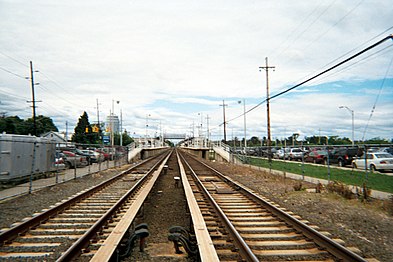 Westbound view from the Executive Drive railroad crossing.