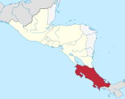 A map of the Federal Republic of Central America's states with Costa Rica shaded in red