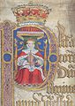 An illuminated initial membrane, with portrait of Elizabeth I, Court of King's Bench: Coram Rege Roll (Easter Term, 1584)