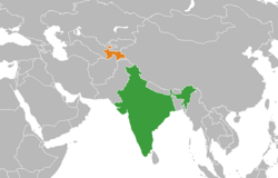 Map indicating locations of India and Tajikistan