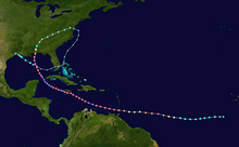 A picture of the track of Hurricane Ivan