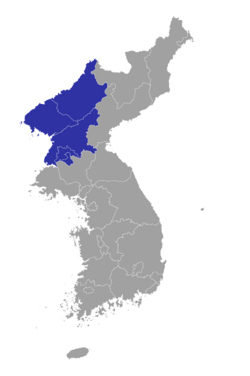 Kwansŏ region (blue) in northeast Korea