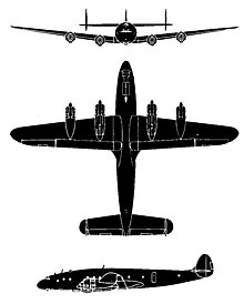 Diagram showing the shape of an aircraft from the front, top, and side