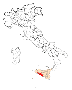 Map highlighting the location of the province of Agrigento in Italy