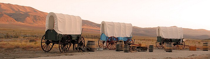 Covered wagons at California Interpretive Center in Elko, Nevada