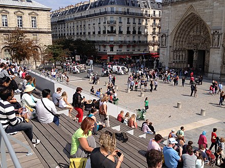 Bleachers were erected on the parvis in 2013 as part of Notre-Dame's 850th anniversary.